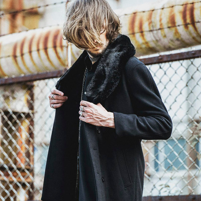 フェイクファーショールカラーウールダブルコート