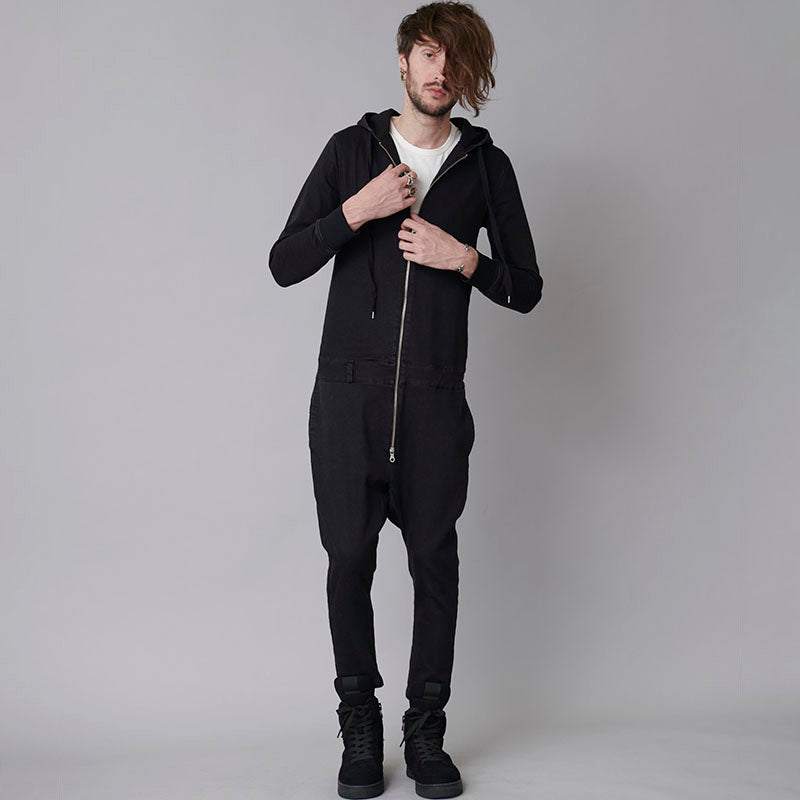 Knit denim all-in-one