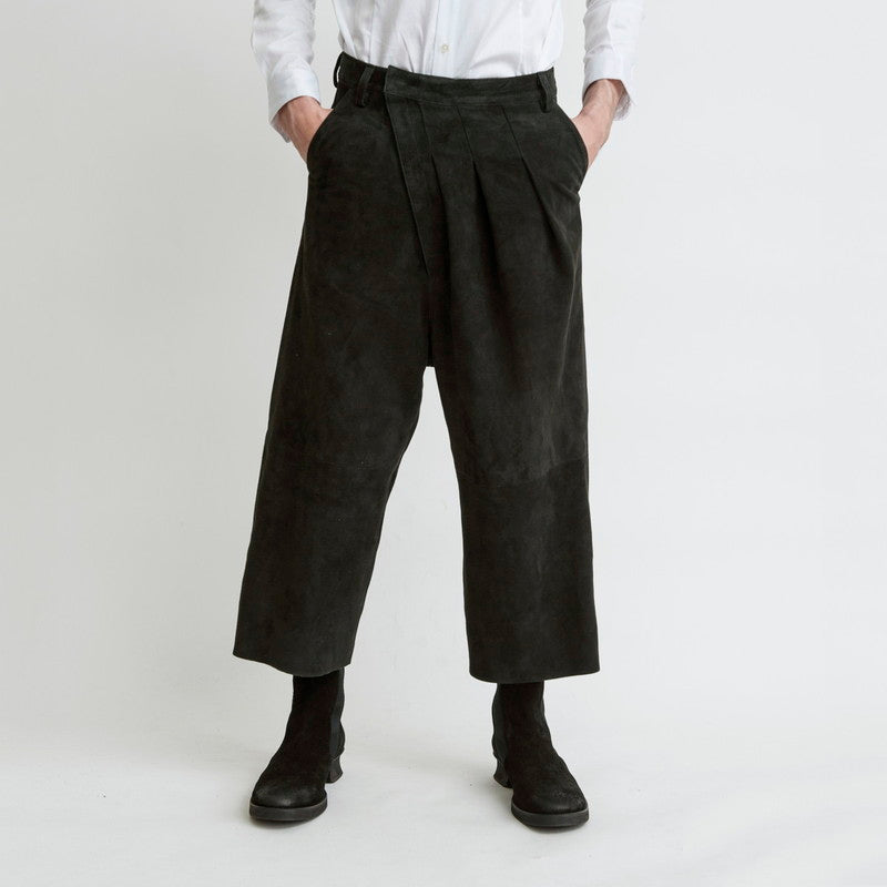 Goat suede wrap baggy trousers