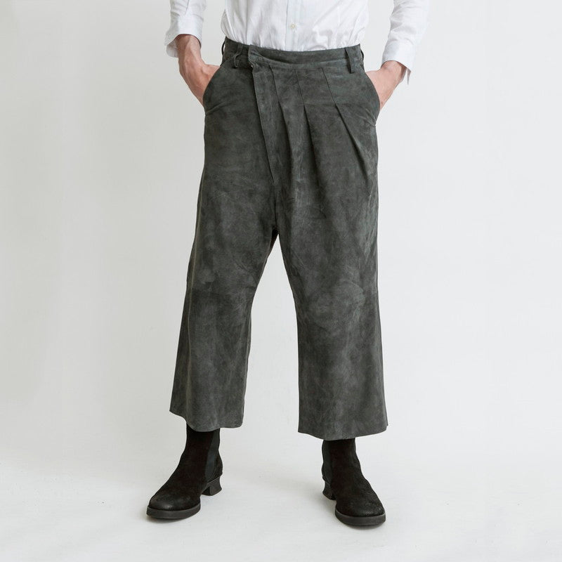 Goat suede wrap baggy trousers