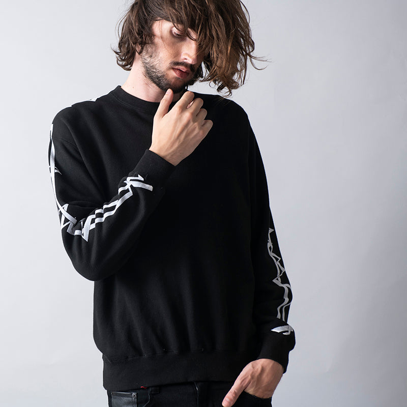 裏毛サンダーラインプリントC/Nプルオーバー