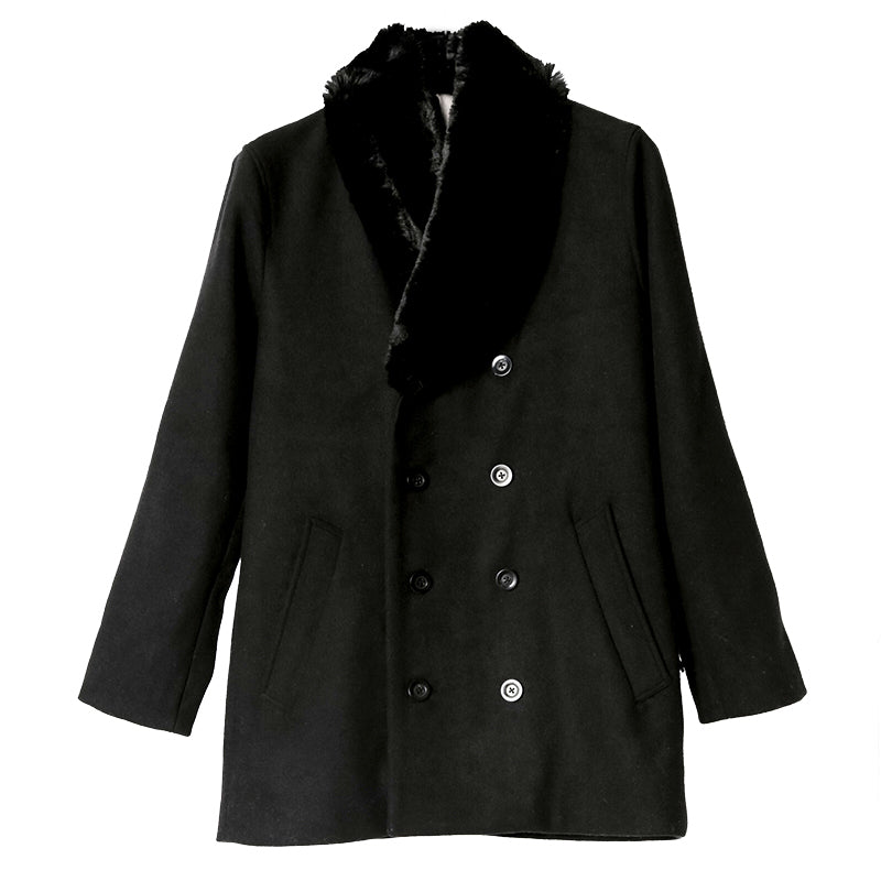 フェイクファーショールカラーウールダブルコート