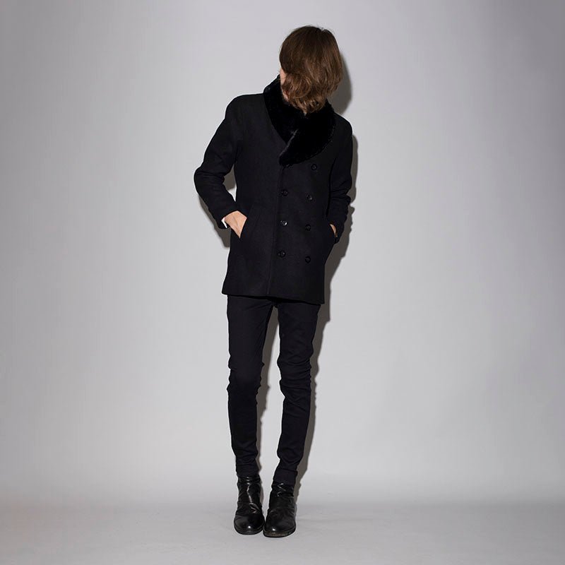 フェイクファーショールカラーウールダブルコート