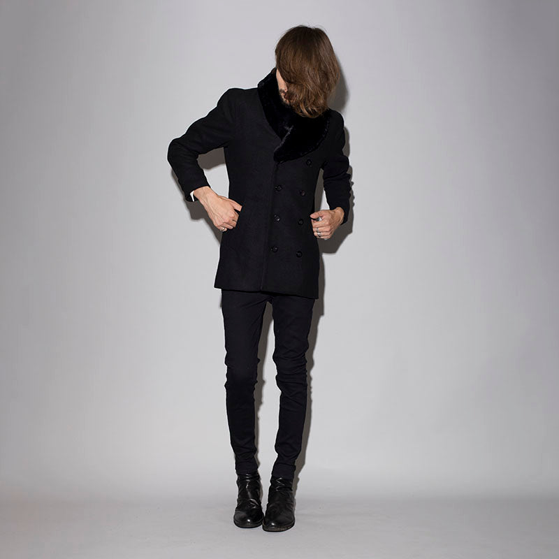 フェイクファーショールカラーウールダブルコート