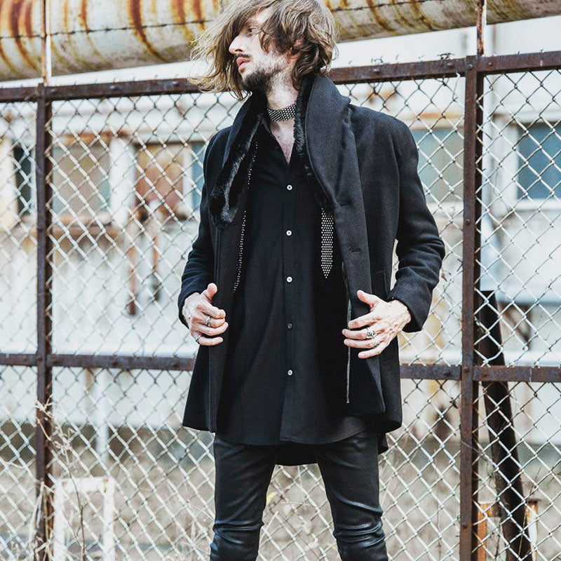 フェイクファーショールカラーウールダブルコート