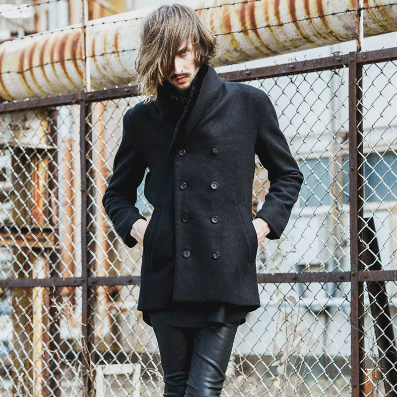 フェイクファーショールカラーウールダブルコート