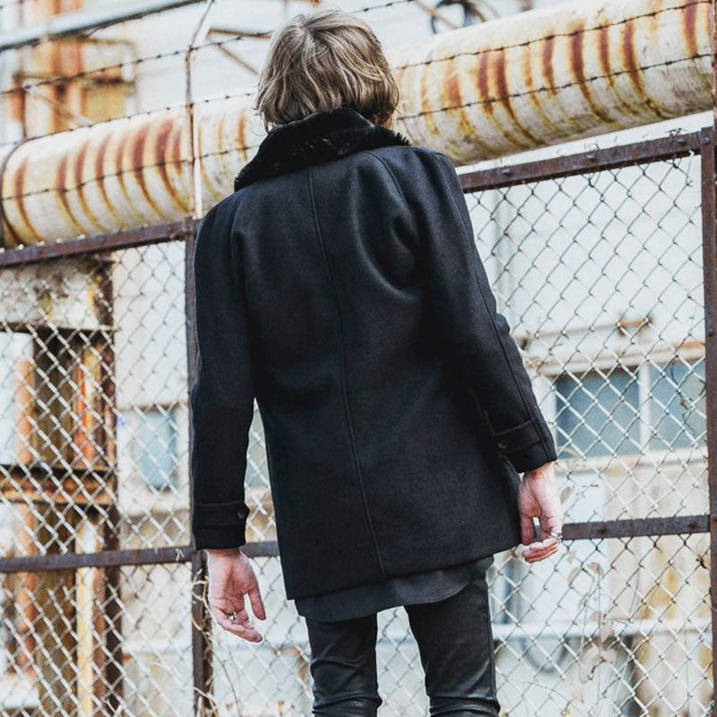 フェイクファーショールカラーウールダブルコート