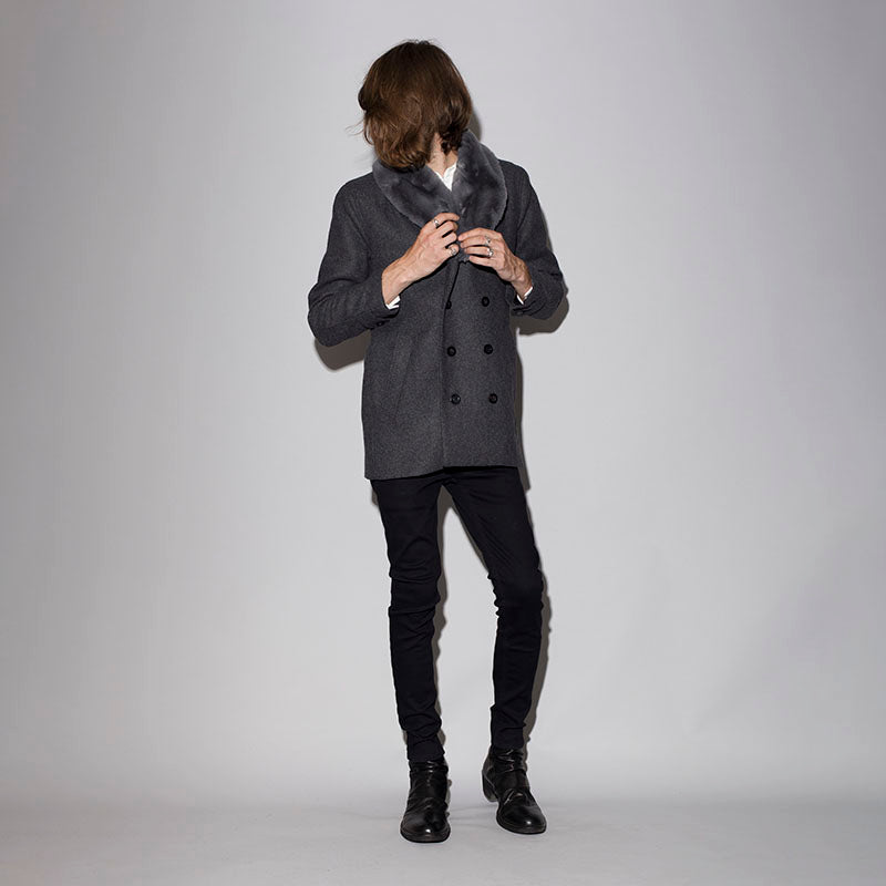 フェイクファーショールカラーウールダブルコート