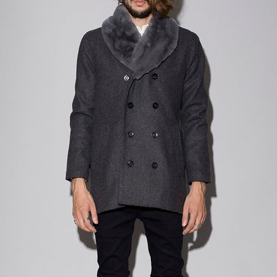 フェイクファーショールカラーウールダブルコート