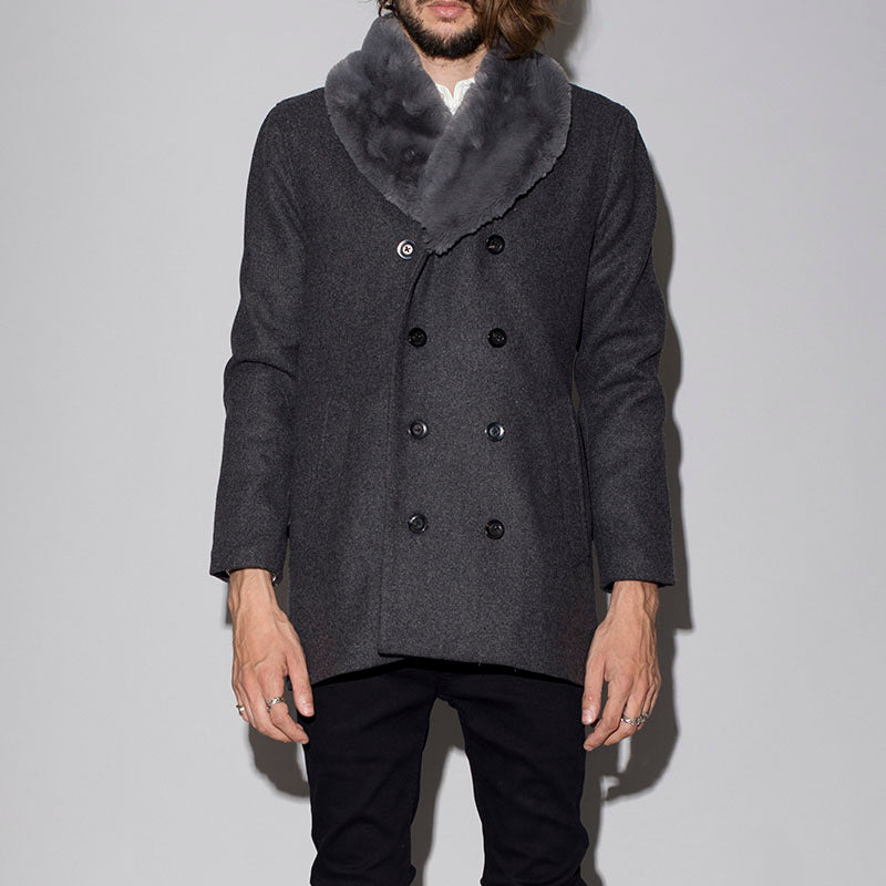 フェイクファーショールカラーウールダブルコート