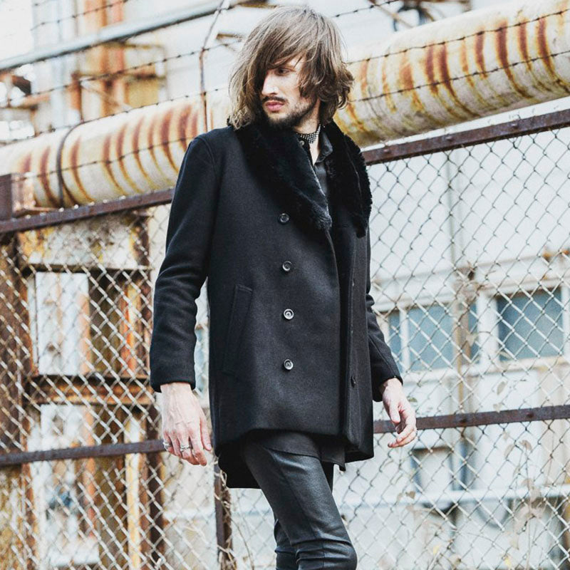 フェイクファーショールカラーウールダブルコート