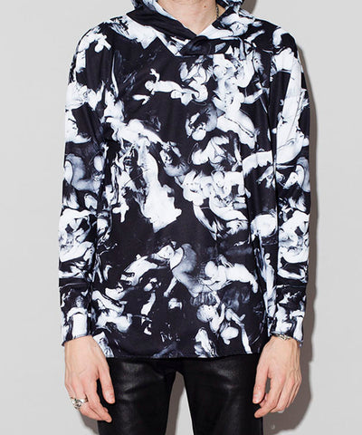 宗教柄プリントプルオーバーパーカー