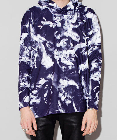 宗教柄プリントプルオーバーパーカー