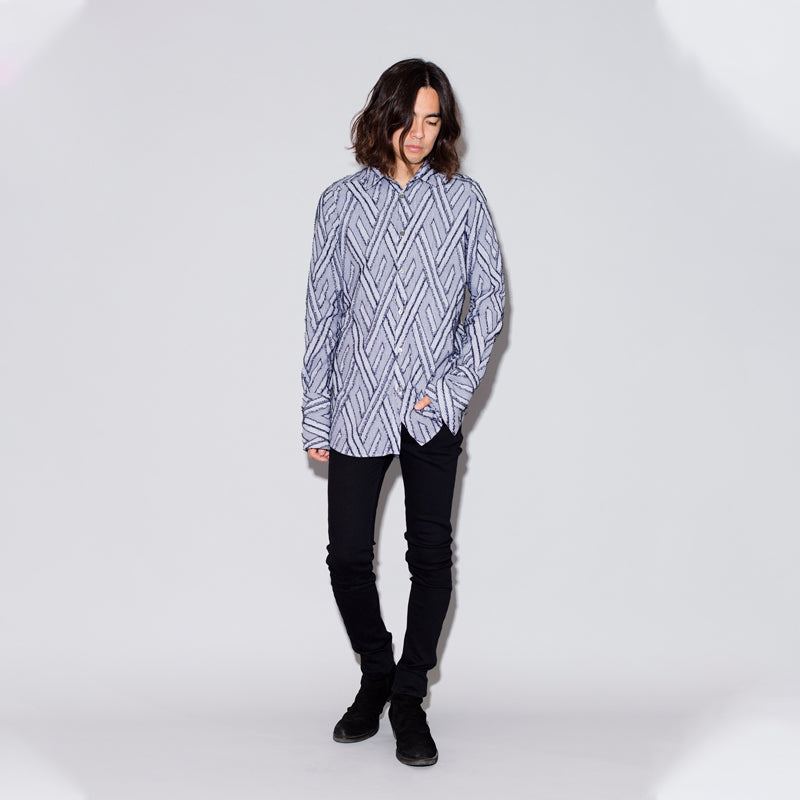 フリンジJQストライプロングシャツ