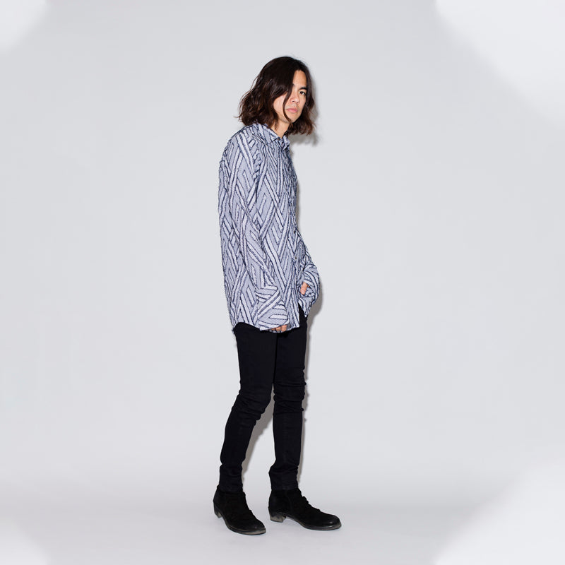 フリンジJQストライプロングシャツ