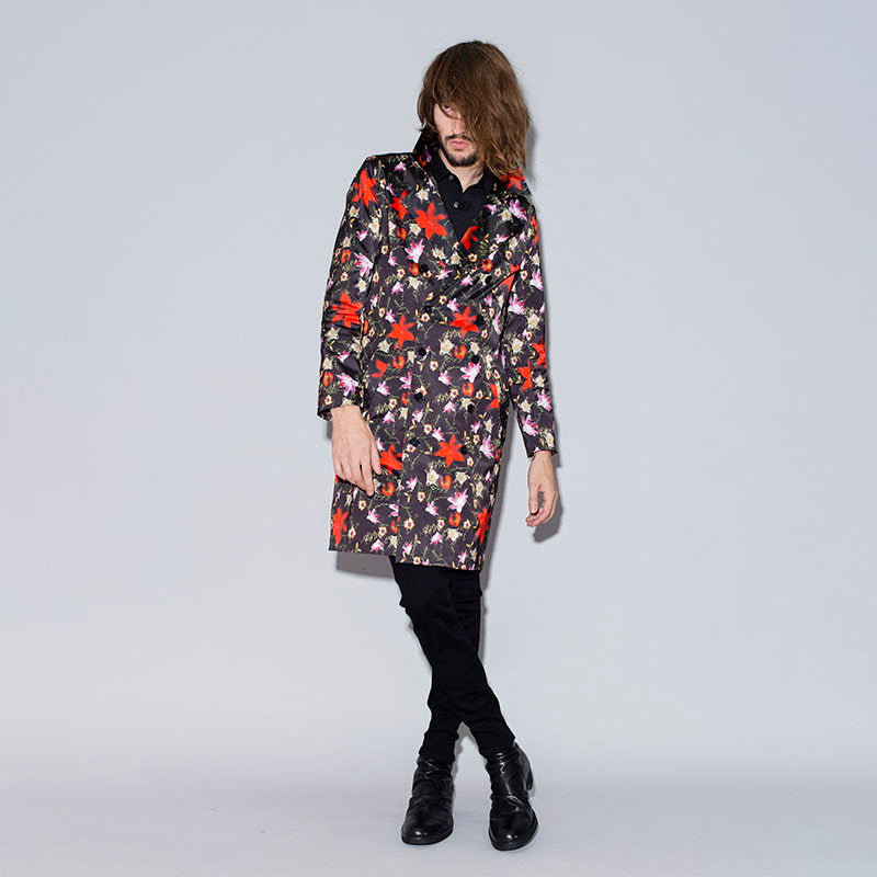 Flower print trench coat