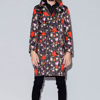 Flower print trench coat