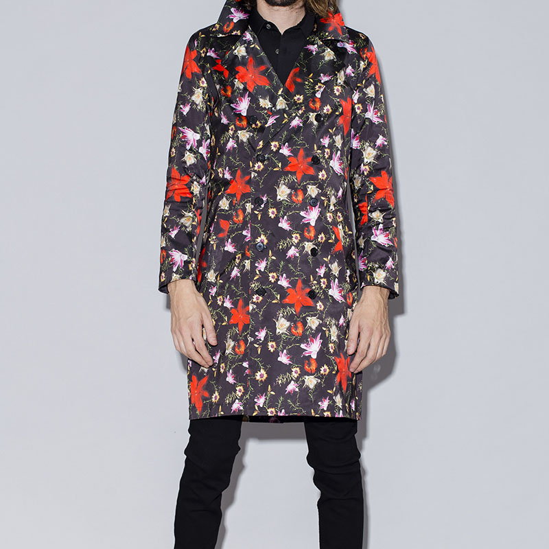 Flower print trench coat