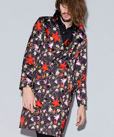 Flower print trench coat