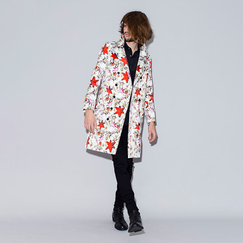 Flower print trench coat