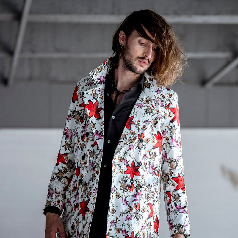 Flower print trench coat