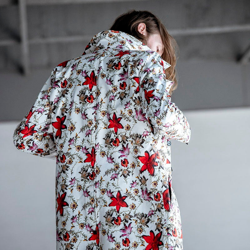 Flower print trench coat