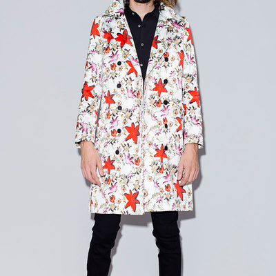 Flower print trench coat