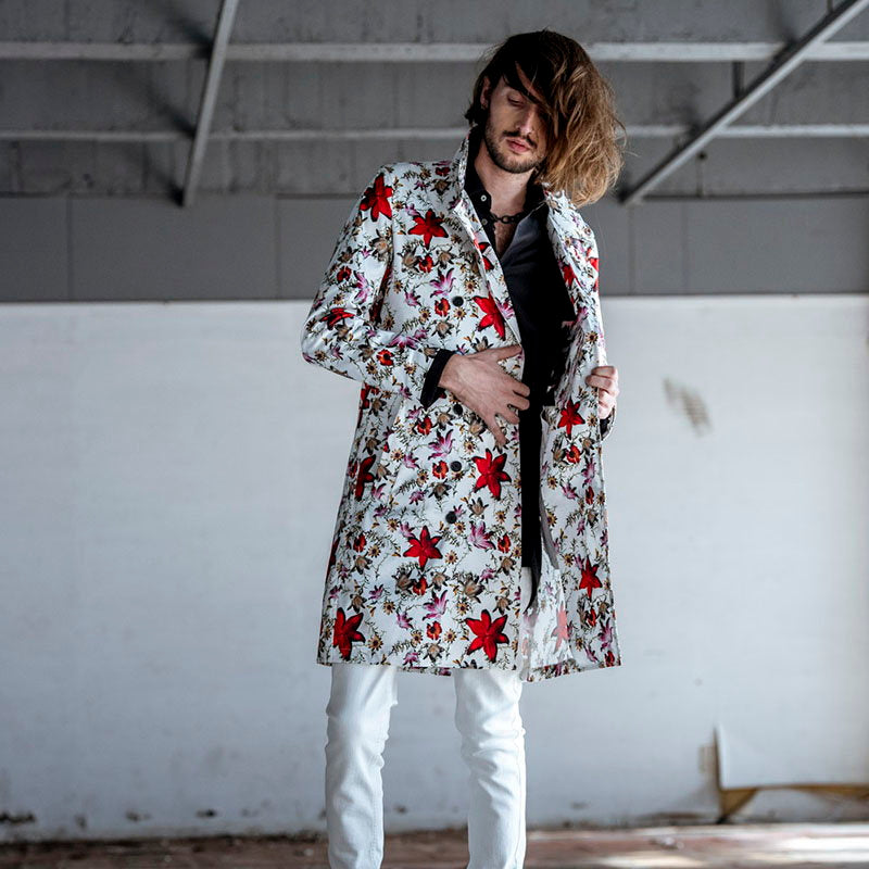 Flower print trench coat