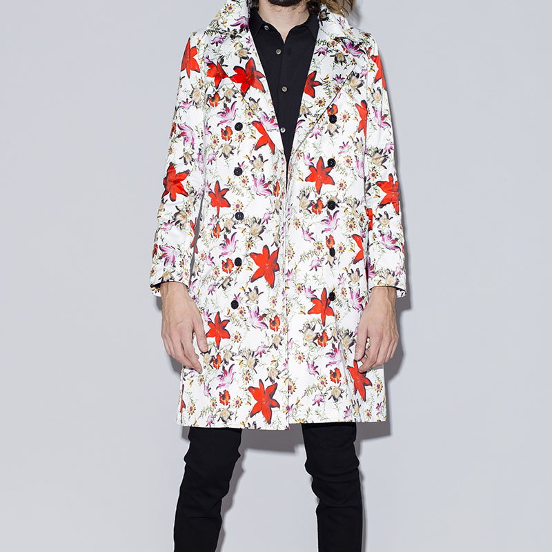 Flower print trench coat