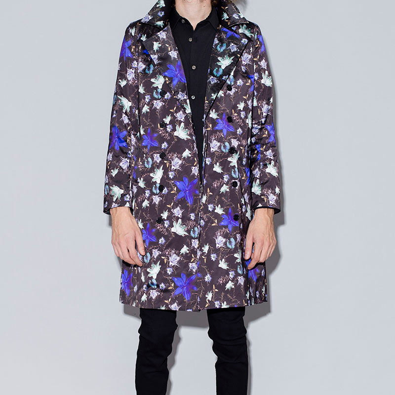 Flower print trench coat