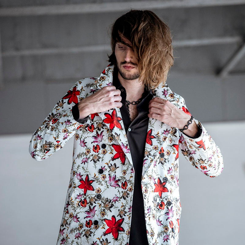 Flower print trench coat
