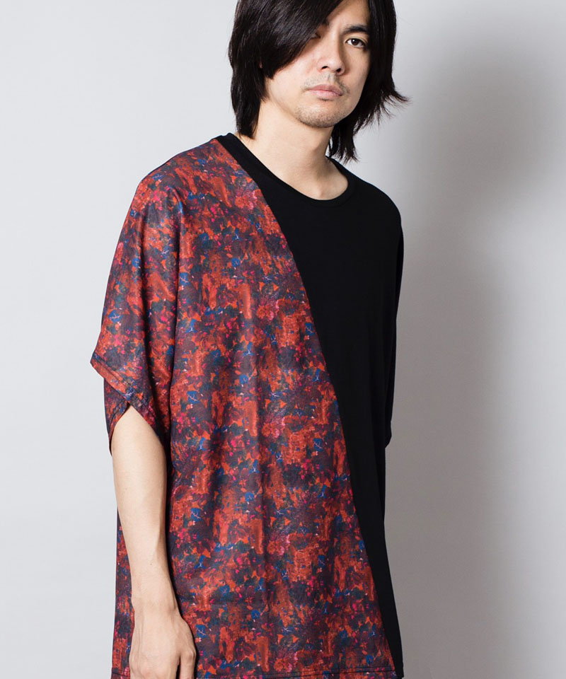 Flower Pattern Switching Loose T-Shirt