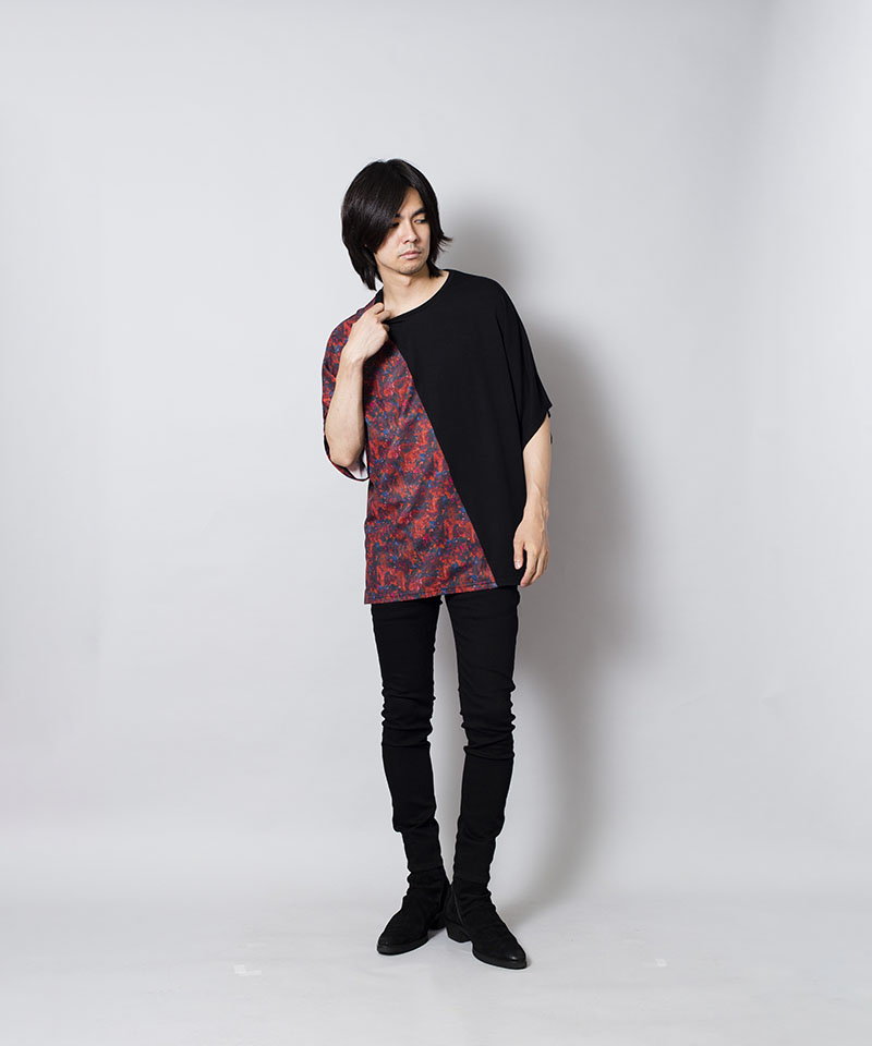 Flower Pattern Switching Loose T-Shirt