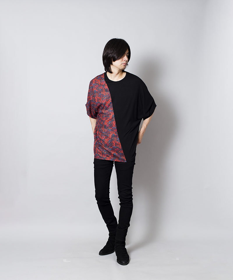 Flower Pattern Switching Loose T-Shirt