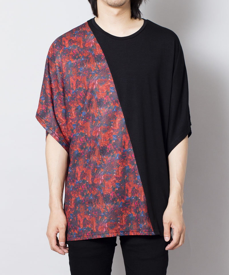 Flower Pattern Switching Loose T-Shirt