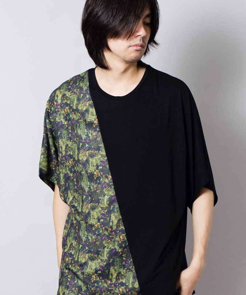 Flower Pattern Switching Loose T-Shirt