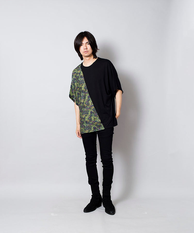 Flower Pattern Switching Loose T-Shirt