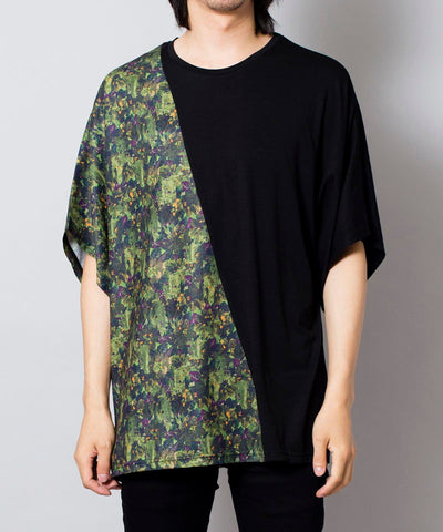 Flower Pattern Switching Loose T-Shirt