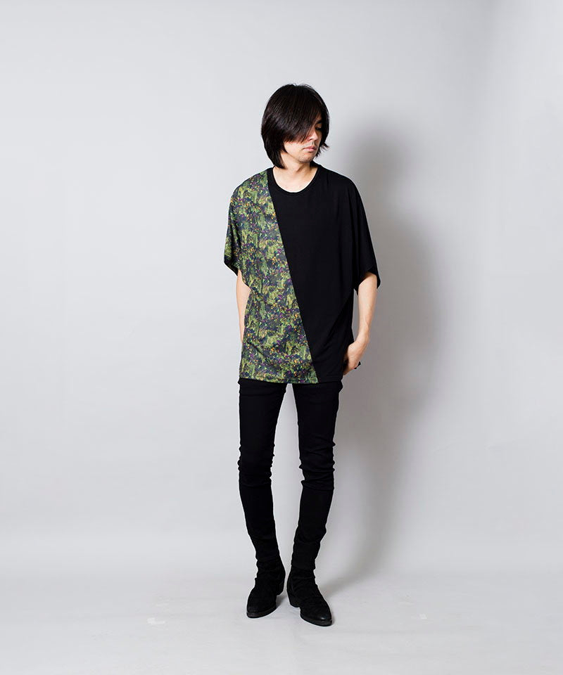 Flower Pattern Switching Loose T-Shirt