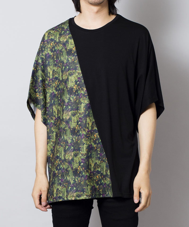 Flower Pattern Switching Loose T-Shirt