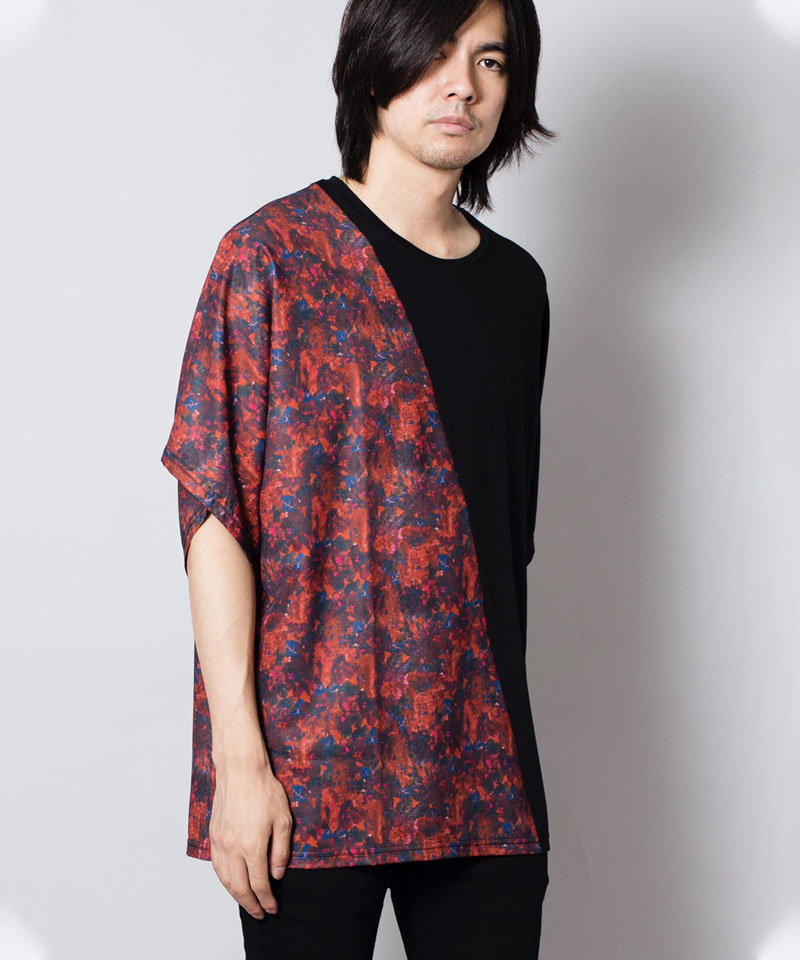 Flower Pattern Switching Loose T-Shirt