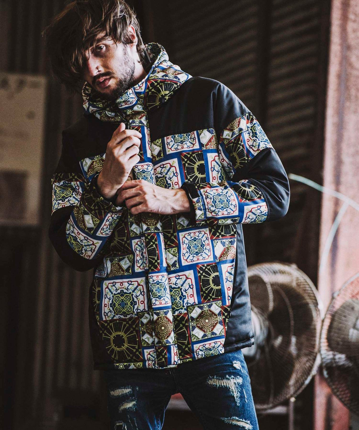 総柄切替中綿フーデッドBLZ