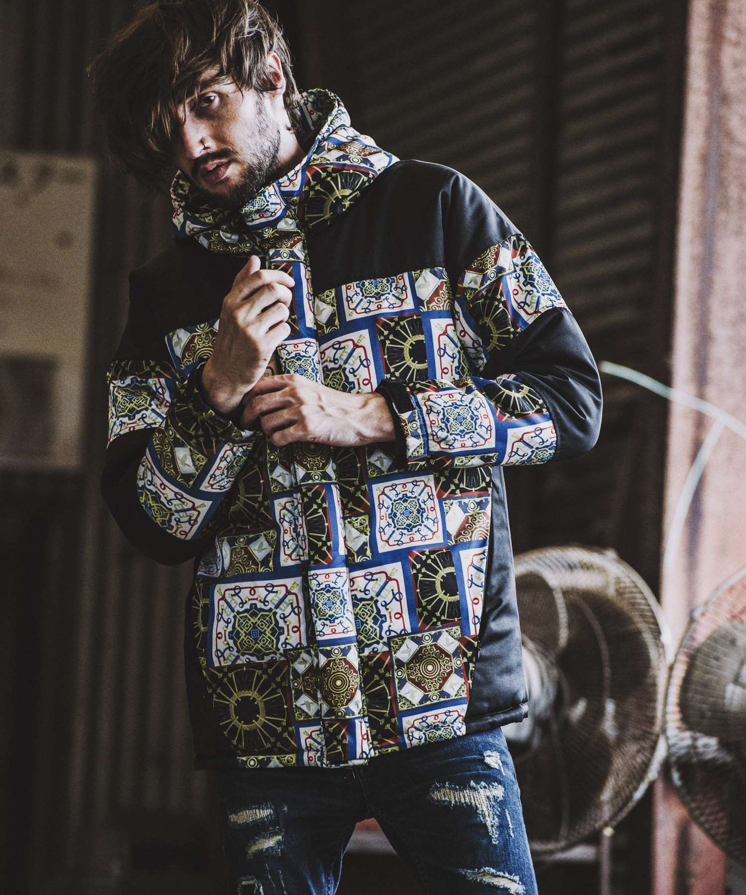 総柄切替中綿フーデッドBLZ