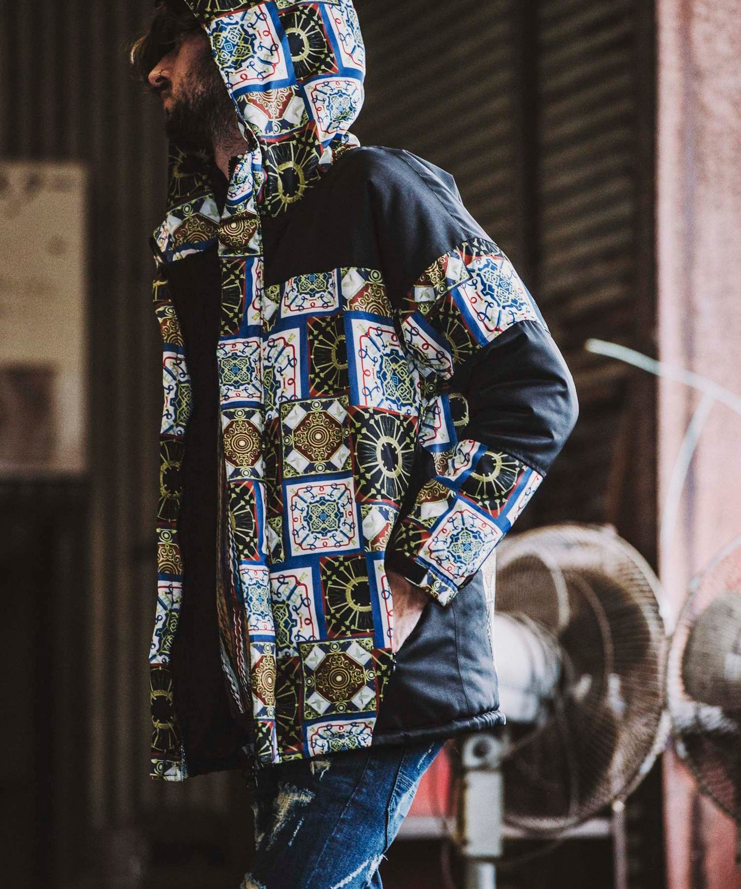 総柄切替中綿フーデッドBLZ