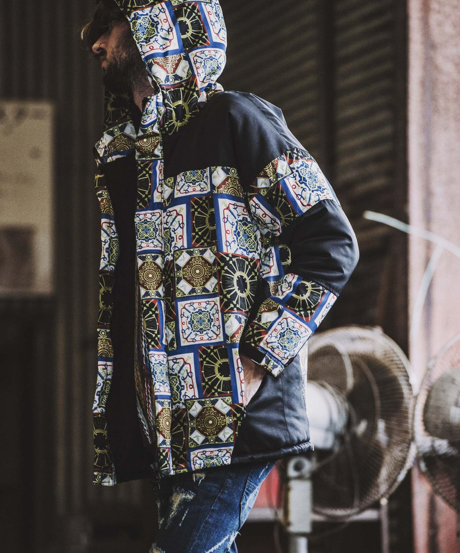 総柄切替中綿フーデッドBLZ