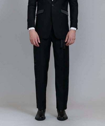 Twin belt semi-wide trousers