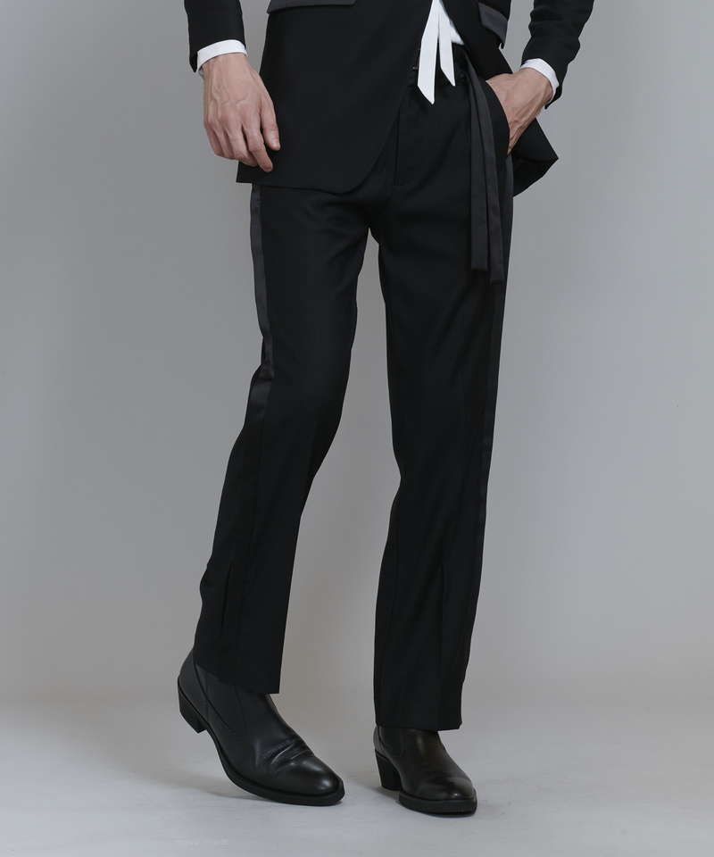 Twin belt semi-wide trousers