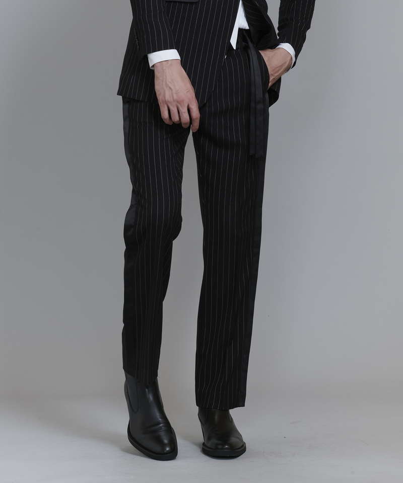 Twin belt semi-wide trousers