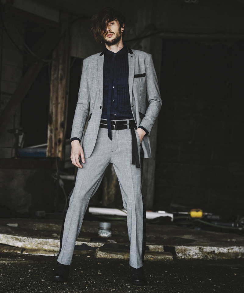 Twin belt semi-wide trousers