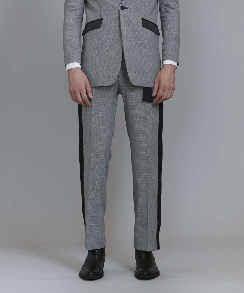 Twin belt semi-wide trousers